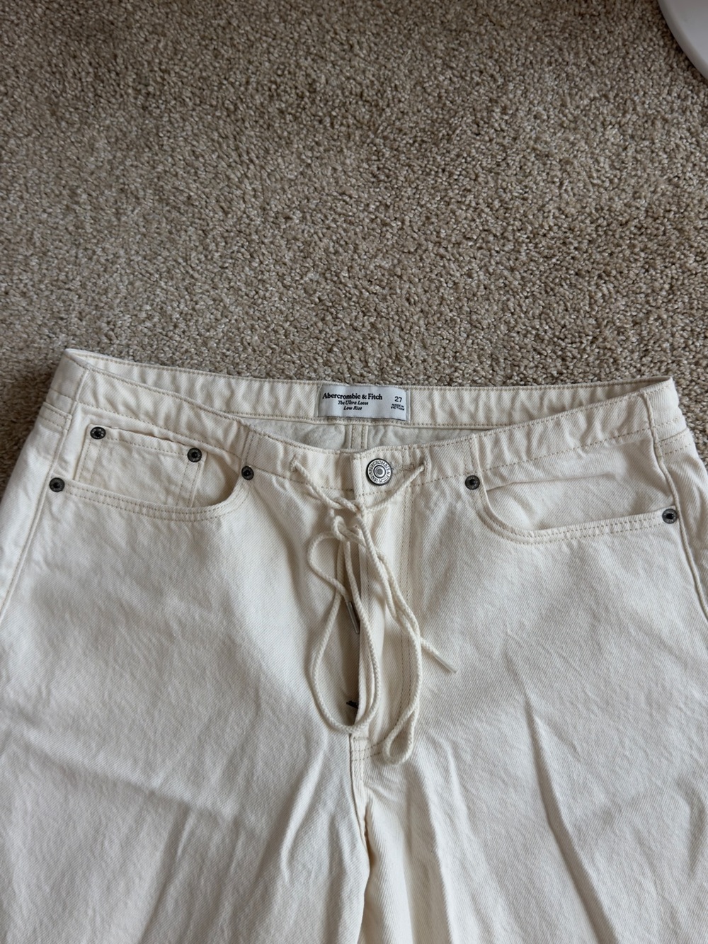 Abercrombie & Fitch Cream Drawstring Ultra Loose Low Rise Jeans - Picture 2 of 4